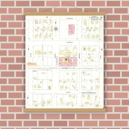 Old map wall art mockup — magnetic wood frame on brick wall — Sanborn Fire Insurance Map from Vinton, Benton County, Iowa (1906), Sheet #0007
