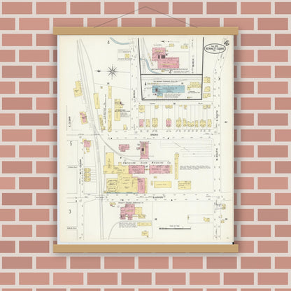 Old map wall art mockup — magnetic wood frame on brick wall — Sanborn Fire Insurance Map from Kennett Square, Chester County, Pennsylvania (1908), Sheet #0004