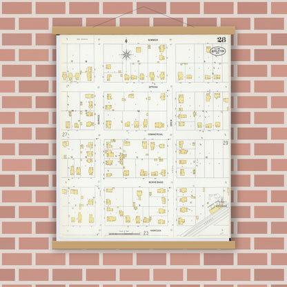 Old map wall art mockup — magnetic wood frame on brick wall — Sanborn Fire Insurance Map from Appleton, Outagamie County, Wisconsin (1901), Sheet #0028