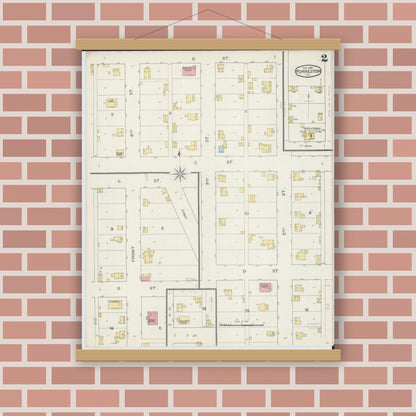 Old map wall art mockup — magnetic wood frame on brick wall — Sanborn Fire Insurance Map from Forreston, Ogle County, Illinois (1893), Sheet #0002