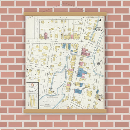 Old map wall art mockup — magnetic wood frame on brick wall — Sanborn Fire Insurance Map from Lodi, Columbia County, Wisconsin (1919), Sheet #0004