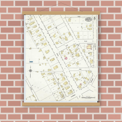 Old map wall art mockup — magnetic wood frame on brick wall — Sanborn Fire Insurance Map from Weston, Wood County, Ohio (1920), Sheet #0005