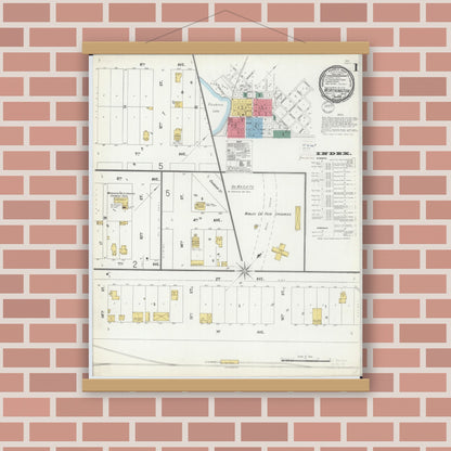 Old map wall art mockup — magnetic wood frame on brick wall — Sanborn Fire Insurance Map from Worthington, Nobles County, Minnesota (1900) - Complete Map Set