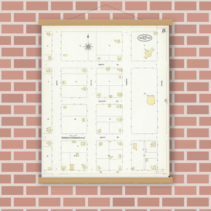 Old map wall art mockup — magnetic wood frame on brick wall — Sanborn Fire Insurance Map from Van Alstyne, Grayson County, Texas (1907), Sheet #0008