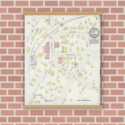 Old map wall art mockup — magnetic wood frame on brick wall — Sanborn Fire Insurance Map from Cattaraugus, Cattaraugus County, New York (1896) - Complete Map Set