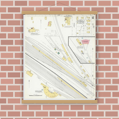 Old map wall art mockup — magnetic wood frame on brick wall — Sanborn Fire Insurance Map from Durand, Shiawassee County, Michigan (1901), Sheet #0002
