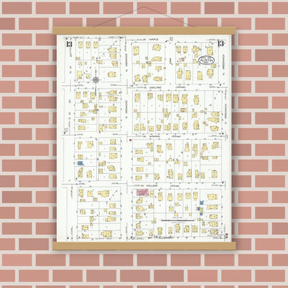 Old map wall art mockup — magnetic wood frame on brick wall — Sanborn Fire Insurance Map from Austin, Mower County, Minnesota (1926), Sheet #0013