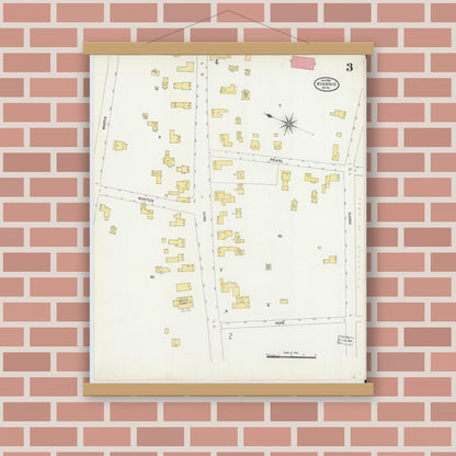 Old map wall art mockup — magnetic wood frame on brick wall — Sanborn Fire Insurance Map from Hyannis, Barnstable County, Massachusetts (1906), Sheet #0003