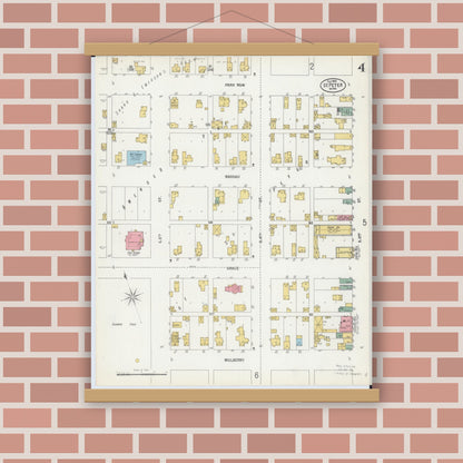 Old map wall art mockup — magnetic wood frame on brick wall — Sanborn Fire Insurance Map from Saint Peter, Nicollet County, Minnesota (1900), Sheet #0004