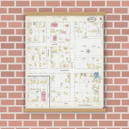 Old map wall art mockup — magnetic wood frame on brick wall — Sanborn Fire Insurance Map from Naperville, Du Page County, Illinois (1892), Sheet #0005