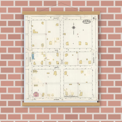 Old map wall art mockup — magnetic wood frame on brick wall — Sanborn Fire Insurance Map from Pilot Point, Denton County, Texas (1940), Sheet #0006