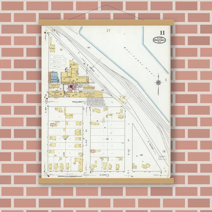 Old map wall art mockup — magnetic wood frame on brick wall — Sanborn Fire Insurance Map from Manitowoc, Manitowoc County, Wisconsin (1919), Sheet #0011