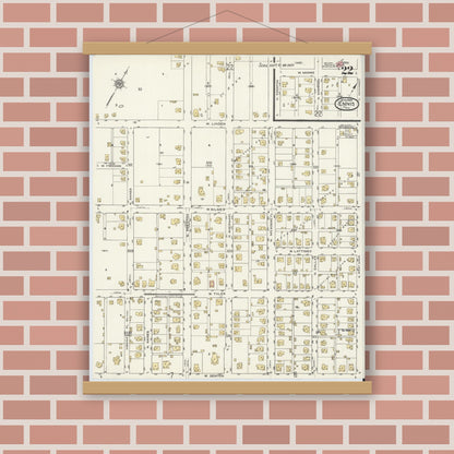 Old map wall art mockup — magnetic wood frame on brick wall — Sanborn Fire Insurance Map from Ennis, Ellis County, Texas (1920), Sheet #0022
