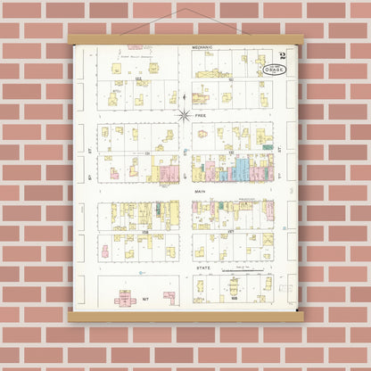 Old map wall art mockup — magnetic wood frame on brick wall — Sanborn Fire Insurance Map from Osage, Mitchell County, Iowa (1892), Sheet #0002
