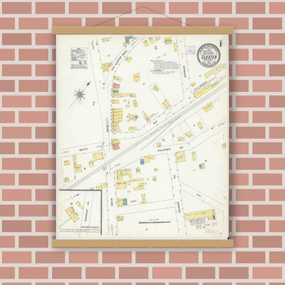 Old map wall art mockup — magnetic wood frame on brick wall — Sanborn Fire Insurance Map from Closter, Bergen County, New Jersey (1908) - Complete Map Set