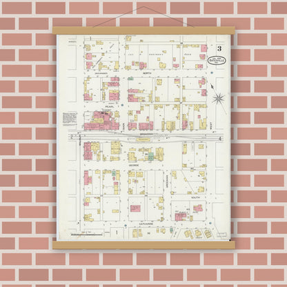 Old map wall art mockup — magnetic wood frame on brick wall — Sanborn Fire Insurance Map from Batesville, Ripley County, Indiana (1899), Sheet #0003
