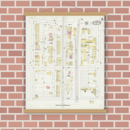 Old map wall art mockup — magnetic wood frame on brick wall — Sanborn Fire Insurance Map from Homestead, Allegheny County, Pennsylvania (1896), Sheet #0003
