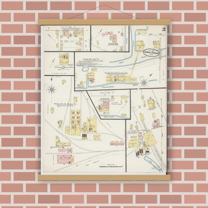 Old map wall art mockup — magnetic wood frame on brick wall — Sanborn Fire Insurance Map from Canal Dover, Tuscarawas County, Ohio (1887), Sheet #0003
