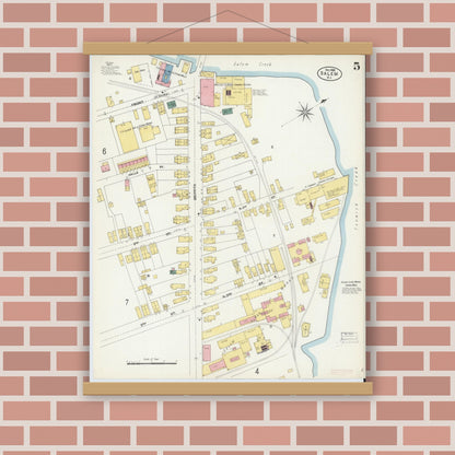 Old map wall art mockup — magnetic wood frame on brick wall — Sanborn Fire Insurance Map from Salem, Salem County, New Jersey (1902), Sheet #0005