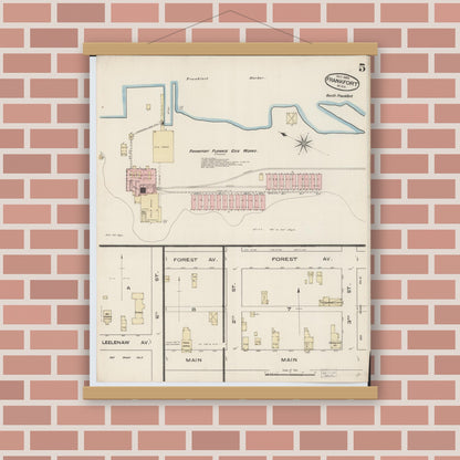 Old map wall art mockup — magnetic wood frame on brick wall — Sanborn Fire Insurance Map from Frankfort, Benzie County, Michigan (1885), Sheet #0005