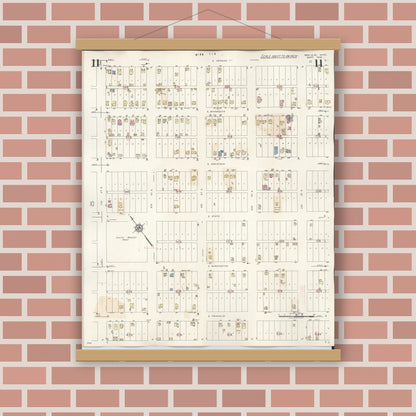 Old map wall art mockup — magnetic wood frame on brick wall — Sanborn Fire Insurance Map from New Ulm, Brown County, Minnesota (1946), Sheet #0011