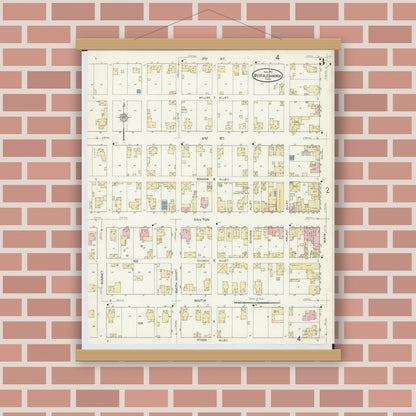 Old map wall art mockup — magnetic wood frame on brick wall — Sanborn Fire Insurance Map from West Alexandria, Preble County, Ohio (1912), Sheet #0003