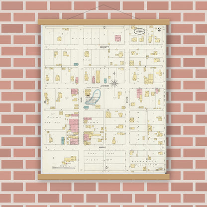 Old map wall art mockup — magnetic wood frame on brick wall — Sanborn Fire Insurance Map from Hymera, Sullivan County, Indiana (1904), Sheet #0002