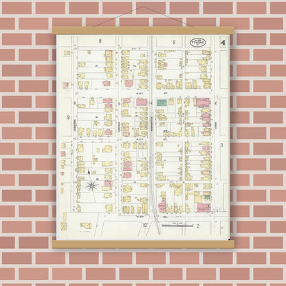 Old map wall art mockup — magnetic wood frame on brick wall — Sanborn Fire Insurance Map from Tyrone, Blair County, Pennsylvania (1906), Sheet #0004