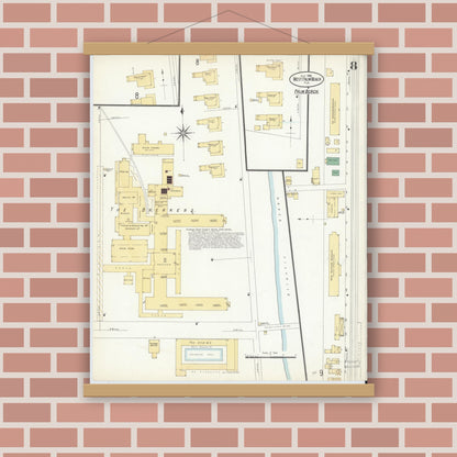 Old map wall art mockup — magnetic wood frame on brick wall — Sanborn Fire Insurance Map from West Palm Beach, Dade County, Florida (1908), Sheet #0008
