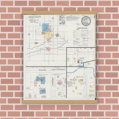 Old map wall art mockup — magnetic wood frame on brick wall — Sanborn Fire Insurance Map from Oberlin, Lorain County, Ohio (1888) - Complete Map Set