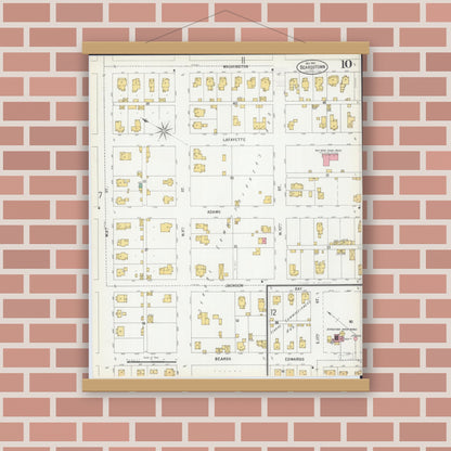 Old map wall art mockup — magnetic wood frame on brick wall — Sanborn Fire Insurance Map from Beardstown, Cass County, Illinois (1900), Sheet #0010