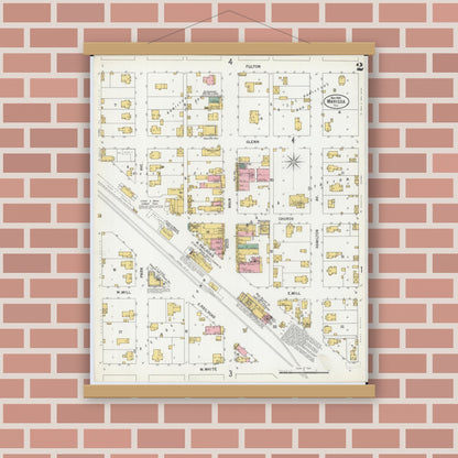 Old map wall art mockup — magnetic wood frame on brick wall — Sanborn Fire Insurance Map from Marissa, Saint Clair County, Illinois (1900), Sheet #0002