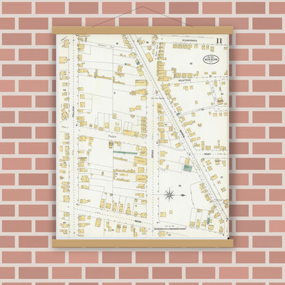 Old map wall art mockup — magnetic wood frame on brick wall — Sanborn Fire Insurance Map from New Bern, Craven County, North Carolina (1904), Sheet #0011