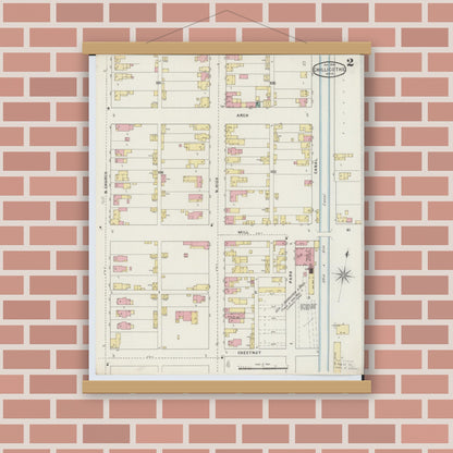 Old map wall art mockup — magnetic wood frame on brick wall — Sanborn Fire Insurance Map from Chillicothe, Ross County, Ohio (1895), Sheet #0002