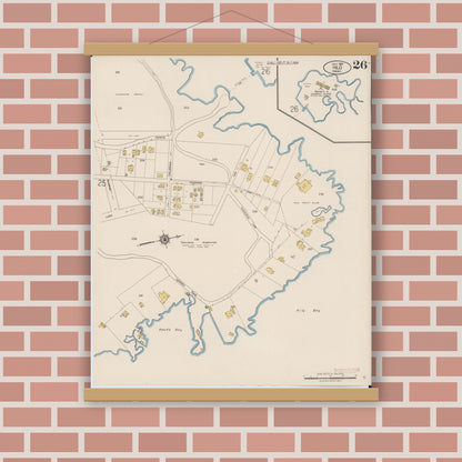 Old map wall art mockup — magnetic wood frame on brick wall — Sanborn Fire Insurance Map from Hilo, Hawaii County, Hawaii (1921), Sheet #0026
