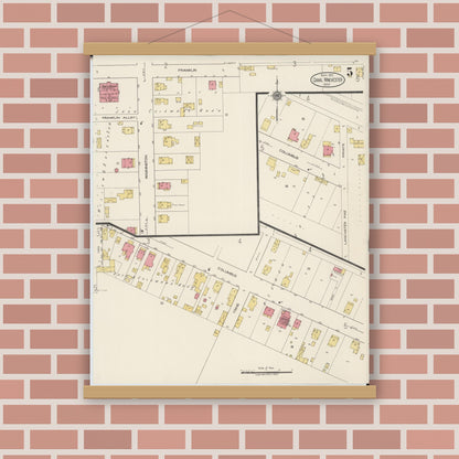 Old map wall art mockup — magnetic wood frame on brick wall — Sanborn Fire Insurance Map from Canal Winchester, Franklin County, Ohio (1922), Sheet #0005