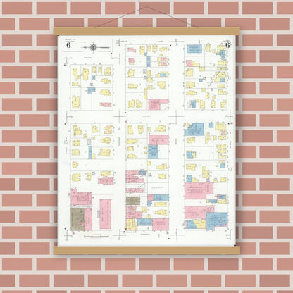 Old map wall art mockup — magnetic wood frame on brick wall — Sanborn Fire Insurance Map from Beloit, Rock County, Wisconsin (1939), Sheet #0006