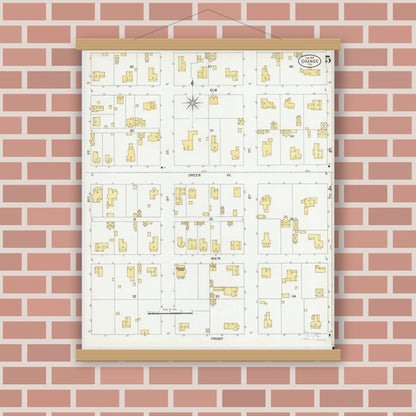Old map wall art mockup — magnetic wood frame on brick wall — Sanborn Fire Insurance Map from Orange, Orange County, Texas (1901), Sheet #0005