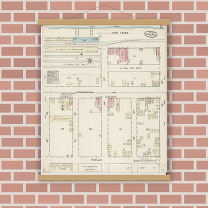 Old map wall art mockup — magnetic wood frame on brick wall — Sanborn Fire Insurance Map from Cairo, Alexander County, Illinois (1885), Sheet #0005