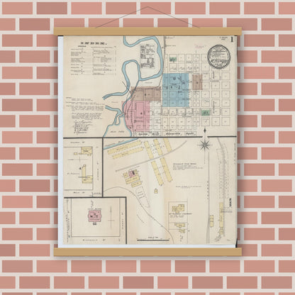 Old map wall art mockup — magnetic wood frame on brick wall — Sanborn Fire Insurance Map from Mount Pleasant, Isabella County, Michigan (1890) - Complete Map Set