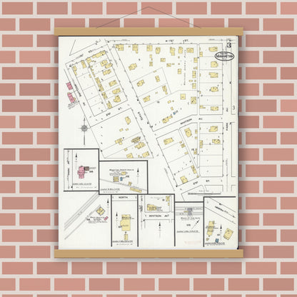 Old map wall art mockup — magnetic wood frame on brick wall — Sanborn Fire Insurance Map from Manhattan, Will County, Illinois (1921), Sheet #0003