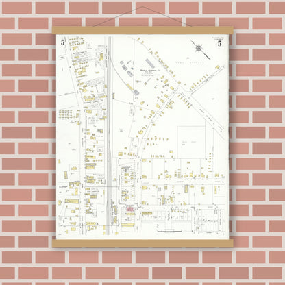 Old map wall art mockup — magnetic wood frame on brick wall — Sanborn Fire Insurance Map from Kilgore, Gregg County, Texas (1932), Sheet #0005