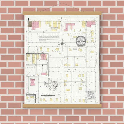 Old map wall art mockup — magnetic wood frame on brick wall — Sanborn Fire Insurance Map from San Juan, Hidalgo County, Texas (1925) - Complete Map Set