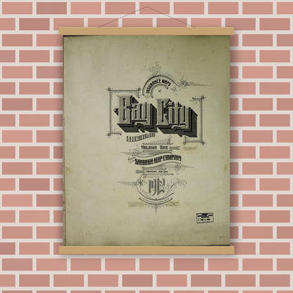 Old map wall art mockup — magnetic wood frame on brick wall — Sanborn Fire Insurance Map from Bay City, Bay County, Michigan (1950), Sheet #0001