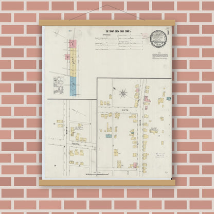 Old map wall art mockup — magnetic wood frame on brick wall — Sanborn Fire Insurance Map from McSherrystown, Adams County, Pennsylvania (1894) - Complete Map Set