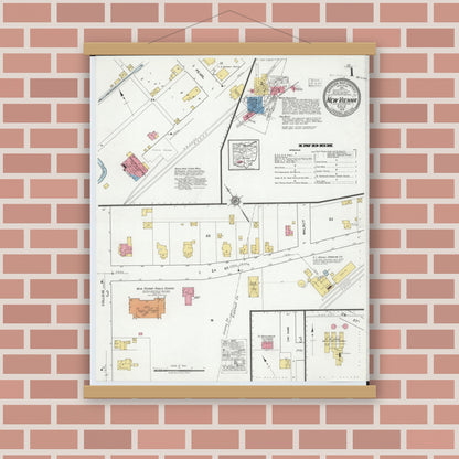 Old map wall art mockup — magnetic wood frame on brick wall — Sanborn Fire Insurance Map from New Vienna, Clinton County, Ohio (1919) - Complete Map Set