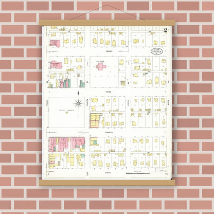 Old map wall art mockup — magnetic wood frame on brick wall — Sanborn Fire Insurance Map from Villisca, Montgomery County, Iowa (1907), Sheet #0002