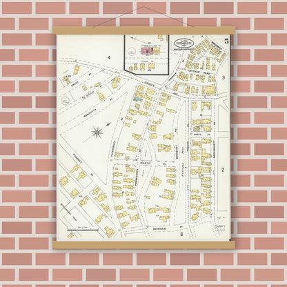 Old map wall art mockup — magnetic wood frame on brick wall — Sanborn Fire Insurance Map from Cottage City, Dukes County, Massachusetts (1898), Sheet #0005
