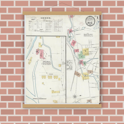 Old map wall art mockup — magnetic wood frame on brick wall — Sanborn Fire Insurance Map from Dalton, Berkshire County, Massachusetts (1898) - Complete Map Set