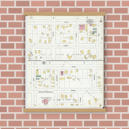 Old map wall art mockup — magnetic wood frame on brick wall — Sanborn Fire Insurance Map from Howell, Livingston County, Michigan (1899), Sheet #0005